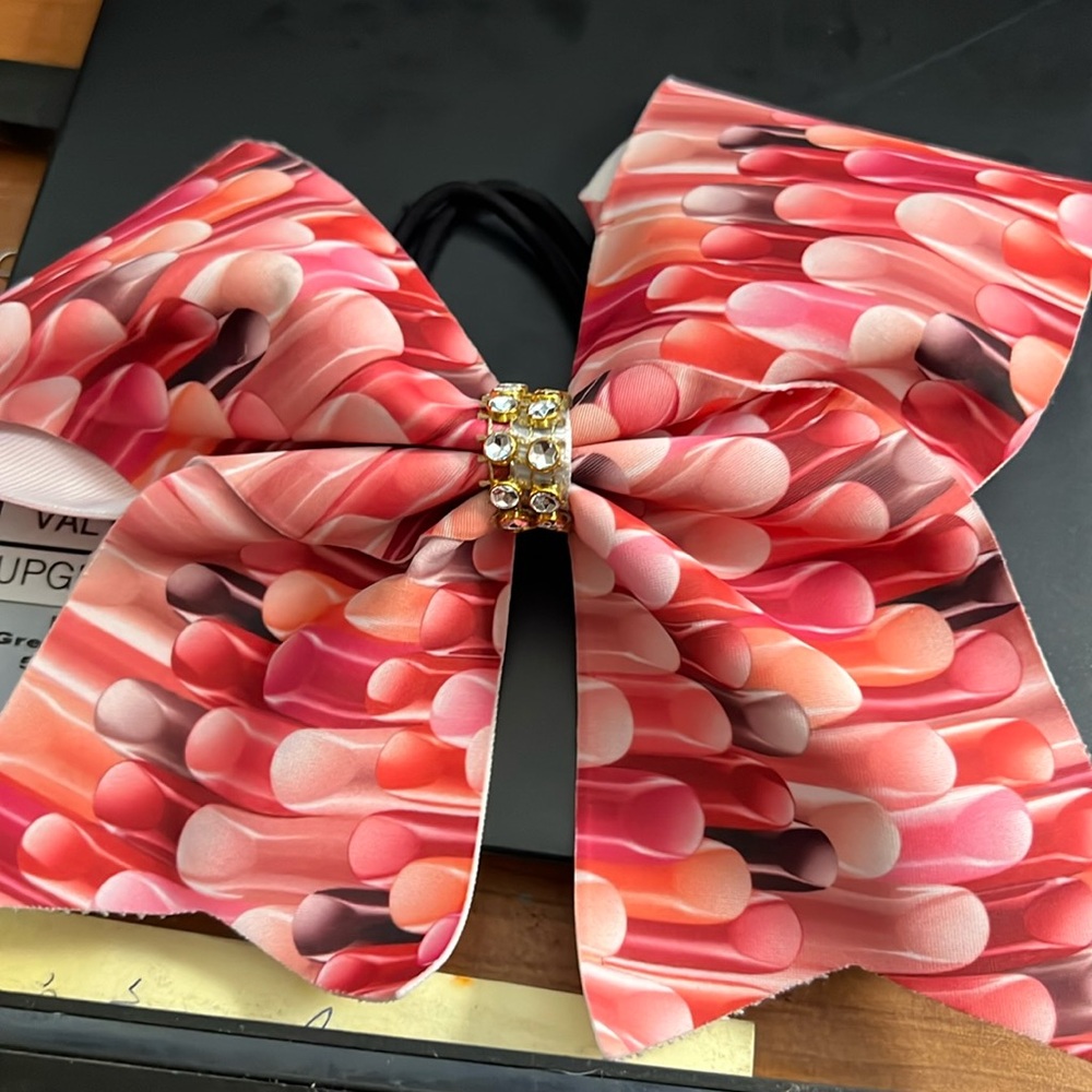 Lipstick print cheer bow.